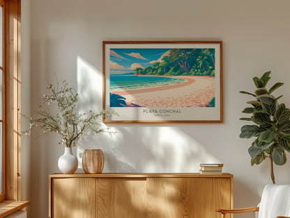 Playa Conchal Landscape Matte Border Poster | Costa Rica Coastal Beach Decor Travel Wall Art — framed and ready to hang