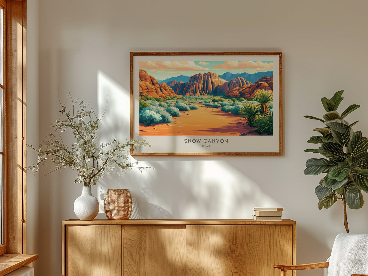 Snow Canyon Landscape Matte Border Poster | Utah Vacation Wall Art — framed and ready to hang