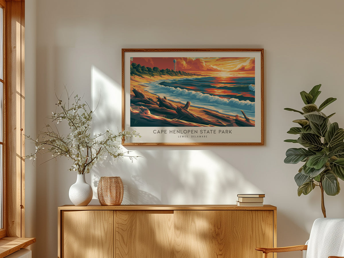 Cape Henlopen State Park Landscape Matte Border Poster | Lewes, Delaware Vacation Wall Art — framed and ready to hang