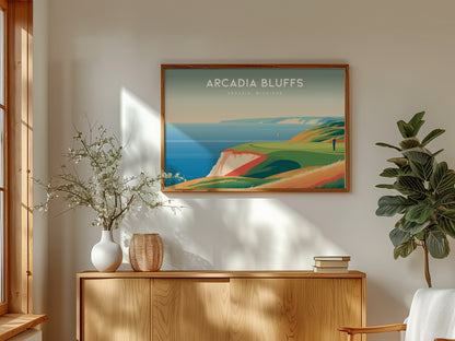 Arcadia Bluffs, Arcadia, Michigan Landscape Poster | Golf Course Print Country Club Decor Wall Art — framed and ready to hang