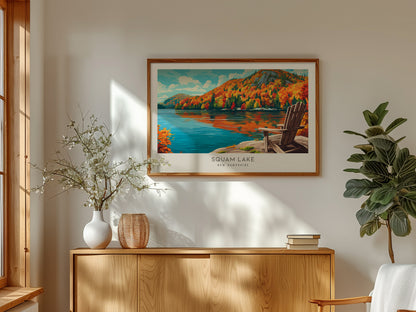 Squam Lake Landscape Matte Border Poster | New Hampshire Destination Print — framed and ready to hang
