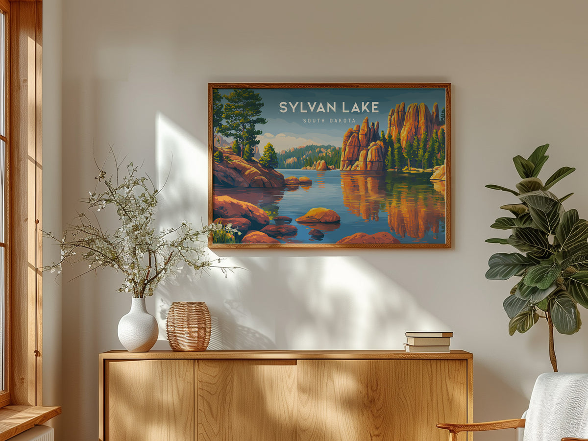 Sylvan Lake Landscape, South Dakota Poster | Custer State Park Vacation Wall Art — framed and ready to hang