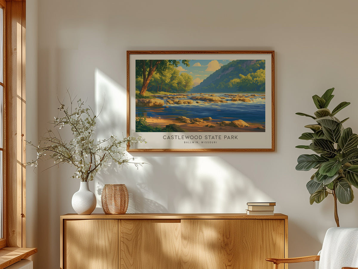 Castlewood State Park Landscape Matte Border Poster | Ballwin, Missouri Framed or Unframed Travel Gift — framed and ready to