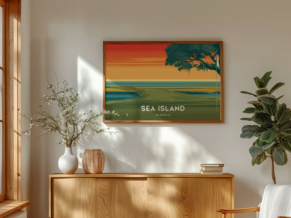 Sea Island, Georgia Landscape Poster | Links Poster & Golfer Gift Coastal Wall Art — framed and ready to hang