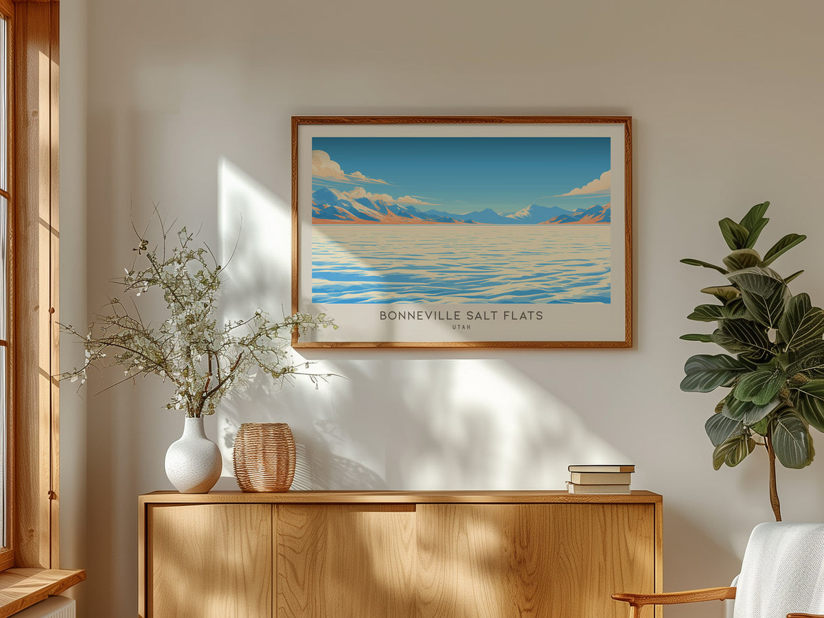 Bonneville Salt Flats Landscape Matte Border Poster | Utah Travel Gift Framed or Unframed — framed and ready to hang