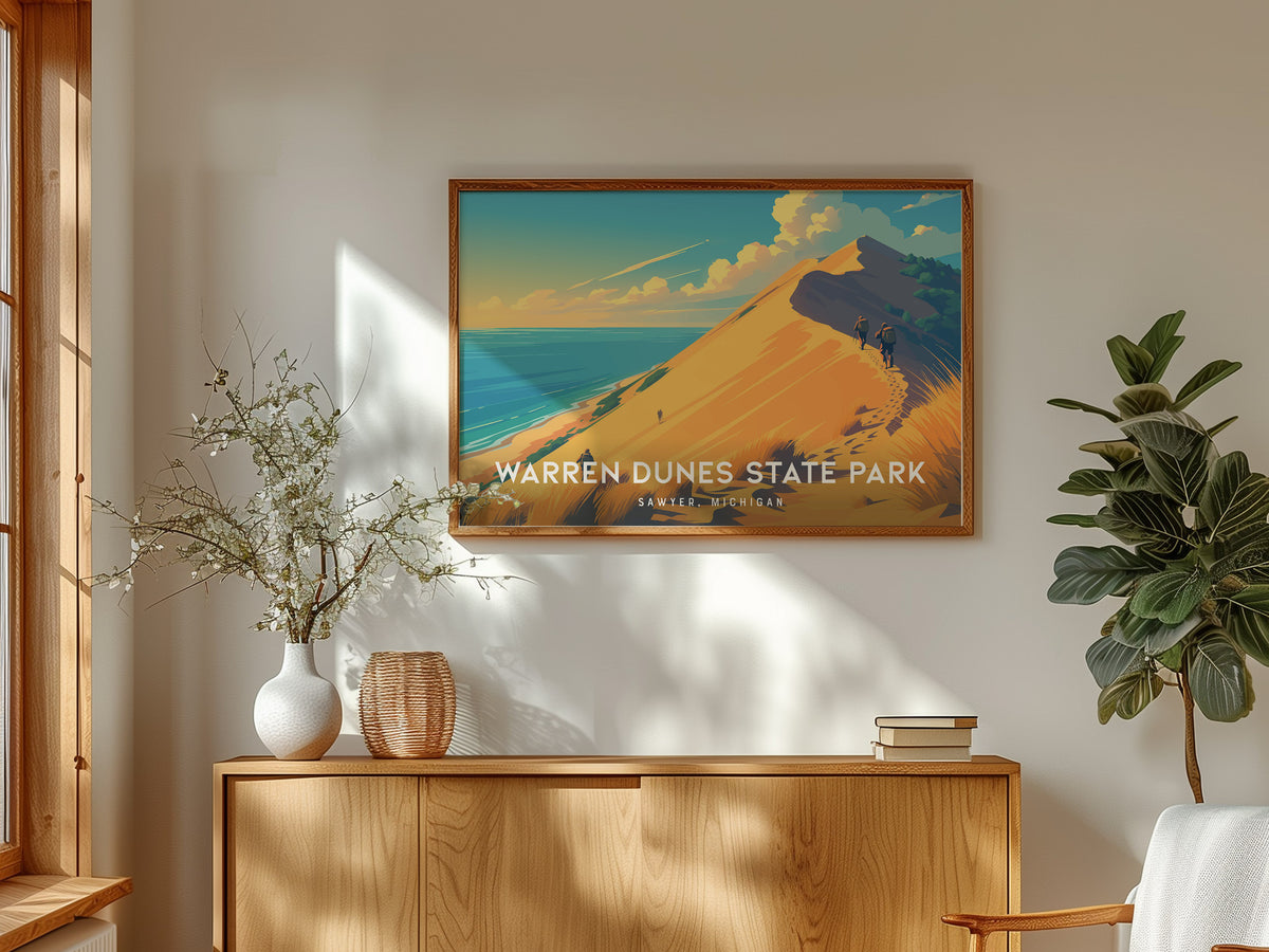Warren Dunes State Park Landscape Poster | Sawyer, Michigan Travel Wall Art — framed and ready to hang