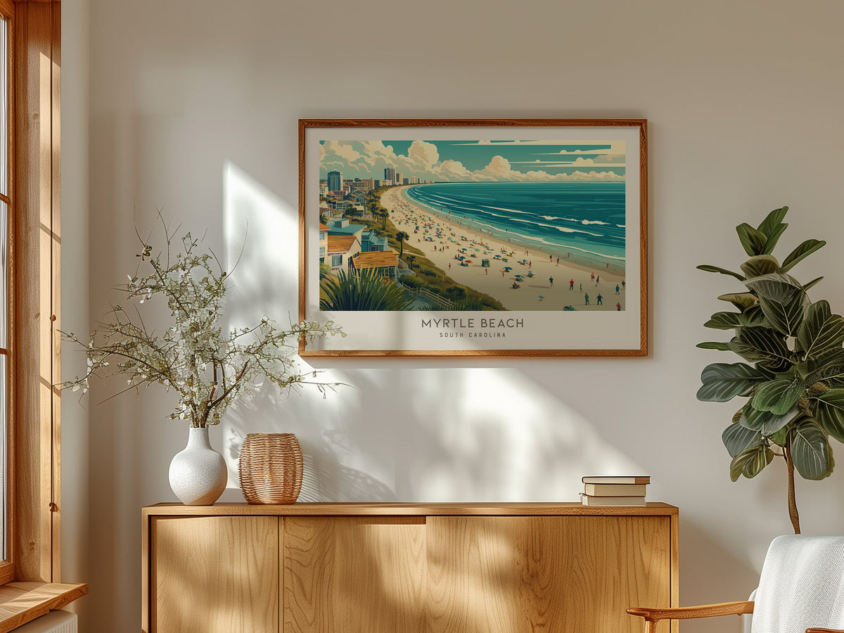 Myrtle Beach Landscape Matte Border Poster | South Carolina Vacation Wall Art — framed and ready to hang
