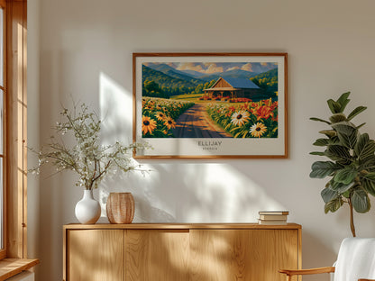 Ellijay Landscape Matte Border Poster | Georgia Destination Print Travel Wall Art — framed and ready to hang