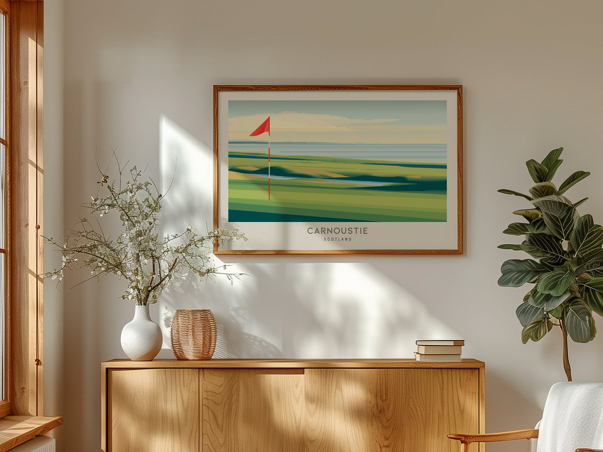Carnoustie Landscape Matte Border Poster | Scotland Golf Course Print Travel Wall Art — framed and ready to hang