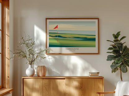 Carnoustie Landscape Matte Border Poster | Scotland Golf Course Print Travel Wall Art — framed and ready to hang