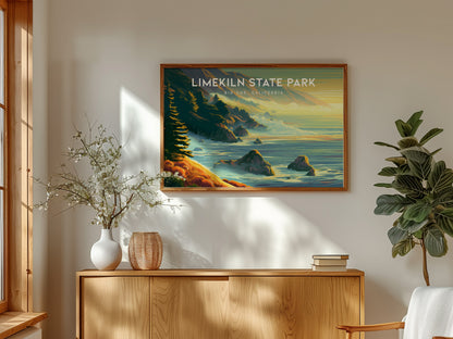 Limekiln State Park Landscape Poster | Big Sur, California Vacation Wall Art — framed and ready to hang