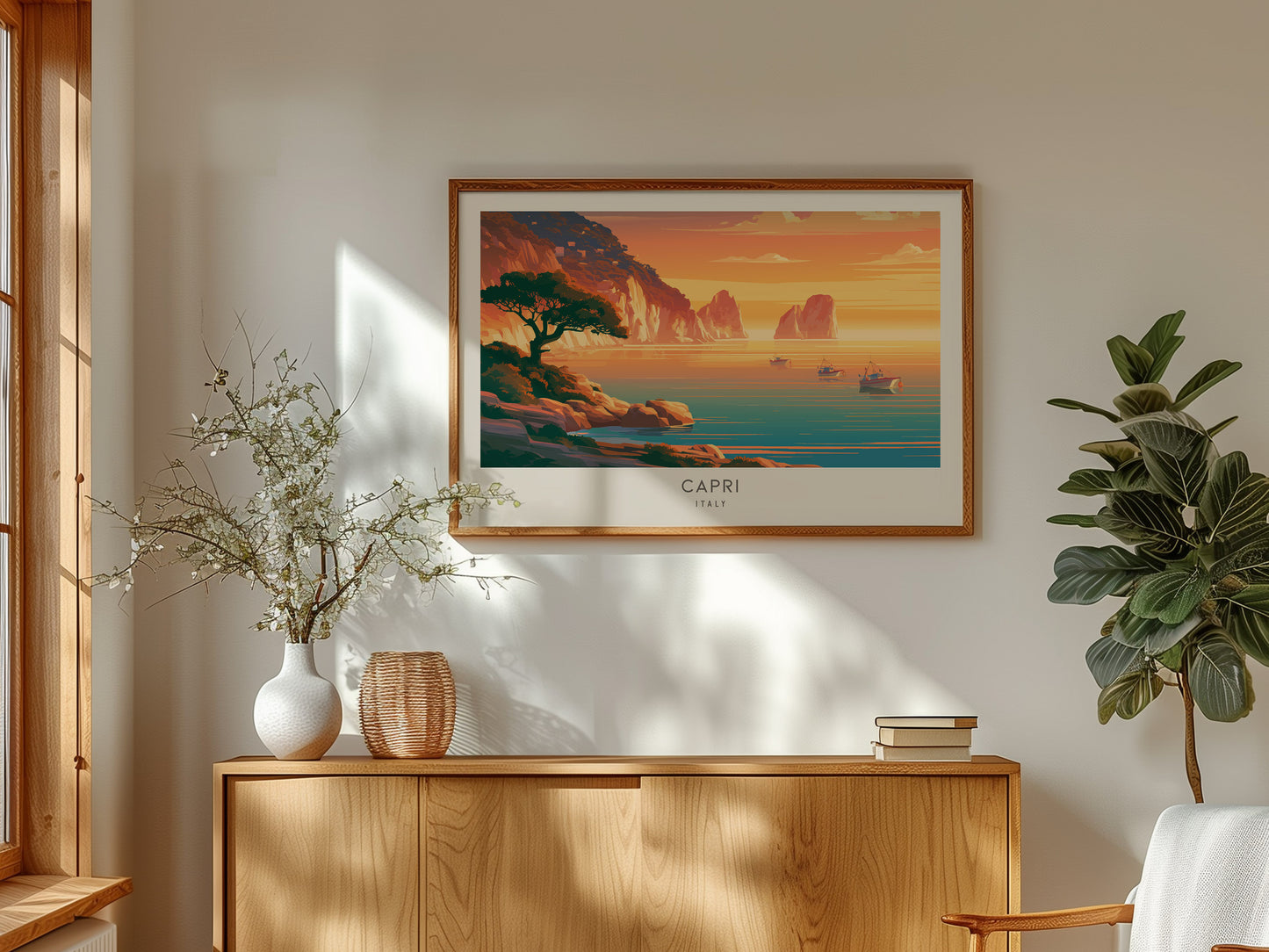 Capri Landscape Matte Border Poster | Italy Vacation Wall Art Beach House Decor — framed and ready to hang