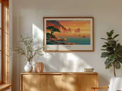 Capri Landscape Matte Border Poster | Italy Vacation Wall Art Beach House Decor — framed and ready to hang