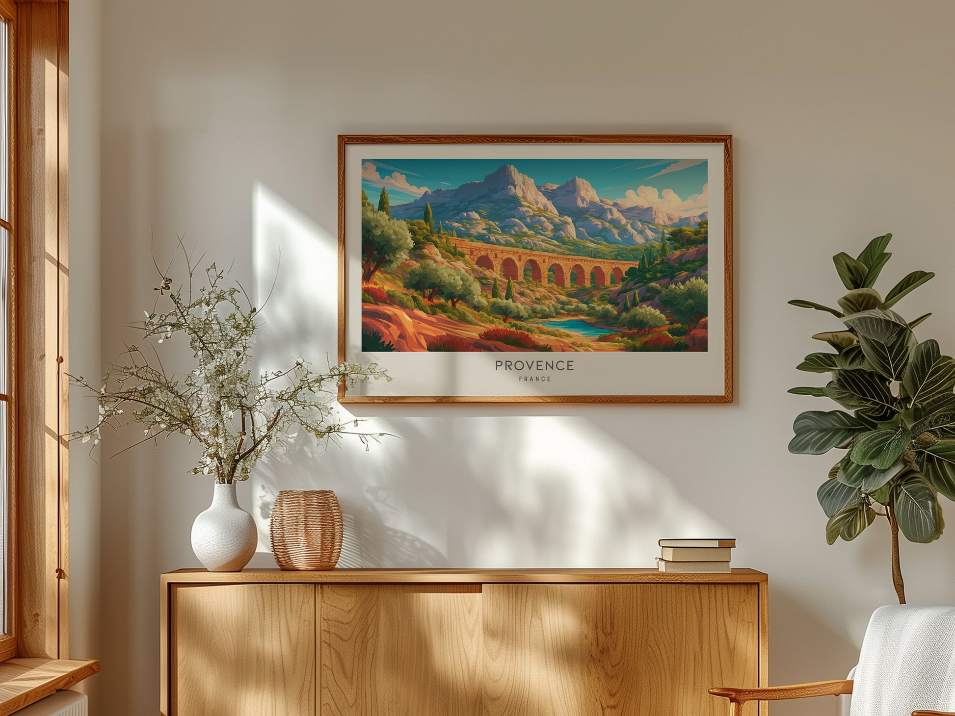 Provence Landscape Matte Border Poster | France Travel Wall Art — framed and ready to hang