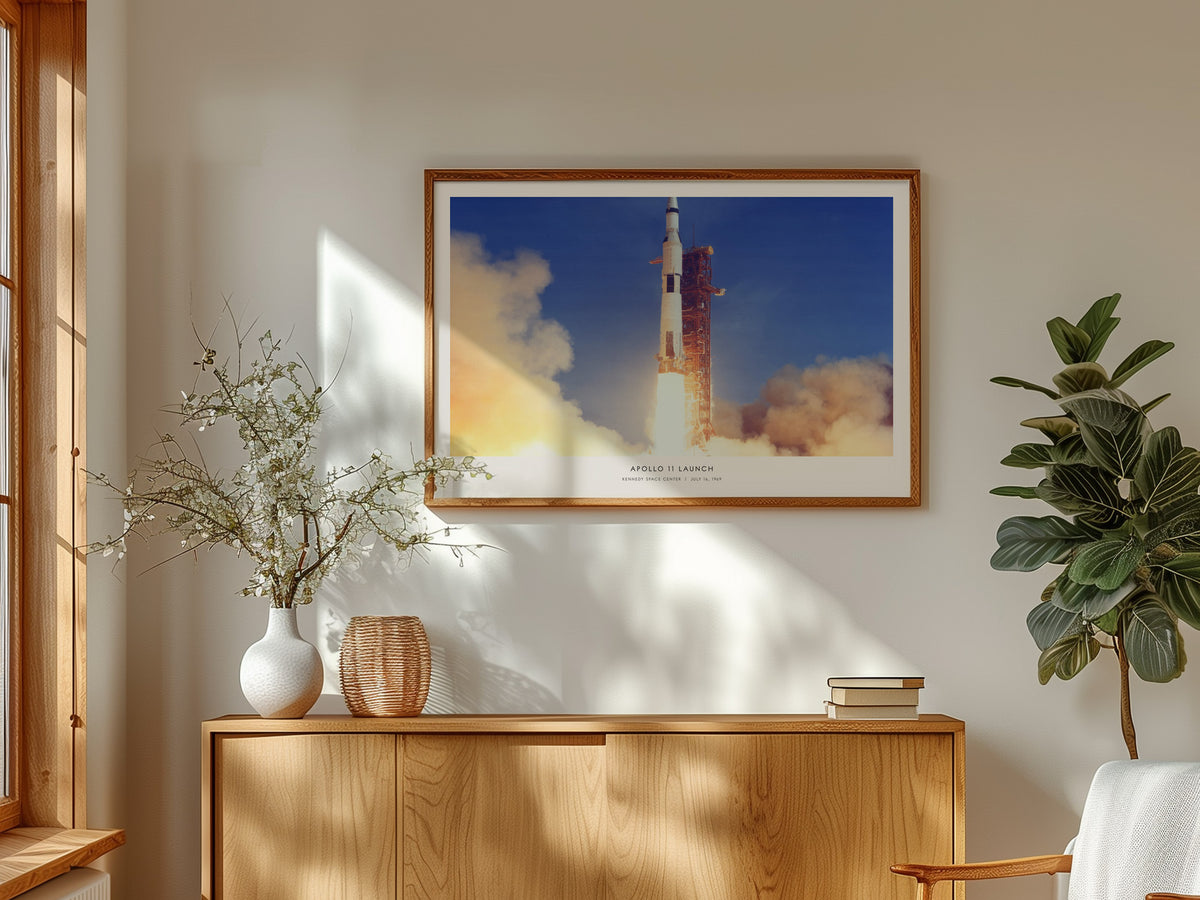 Apollo 11 Launch Landscape Poster | NASA Kennedy Space Center Space Photography Wall Art — framed and ready to hang