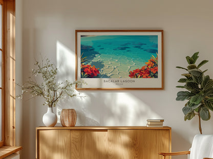 Bacalar Lagoon Landscape Matte Border Poster | Mexico Coastal Beach Decor Travel Wall Art — framed and ready to hang