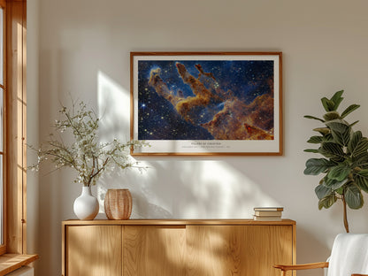 Pillars of Creation Landscape Poster | NASA Eagle Nebula (M16) JWST Poster Space Photography Wall Art — framed and ready to h