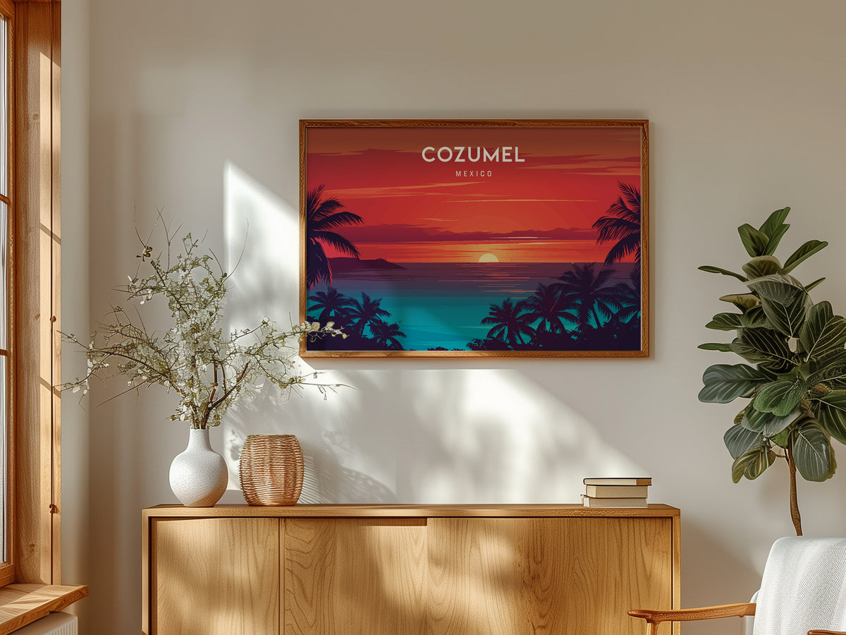 Cozumel, Mexico Landscape Poster | Destination Print Beach House Decor Wall Art — framed and ready to hang