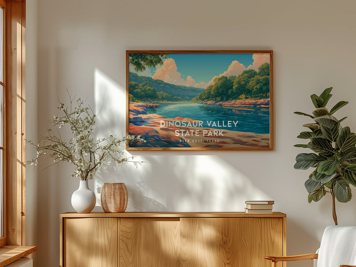 Dinosaur Valley State Park Landscape Poster | Glen Rose, Texas Vacation Wall Art — framed and ready to hang