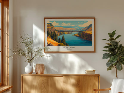 Hood River Landscape Matte Border Poster | Oregon Travel Wall Art — framed and ready to hang