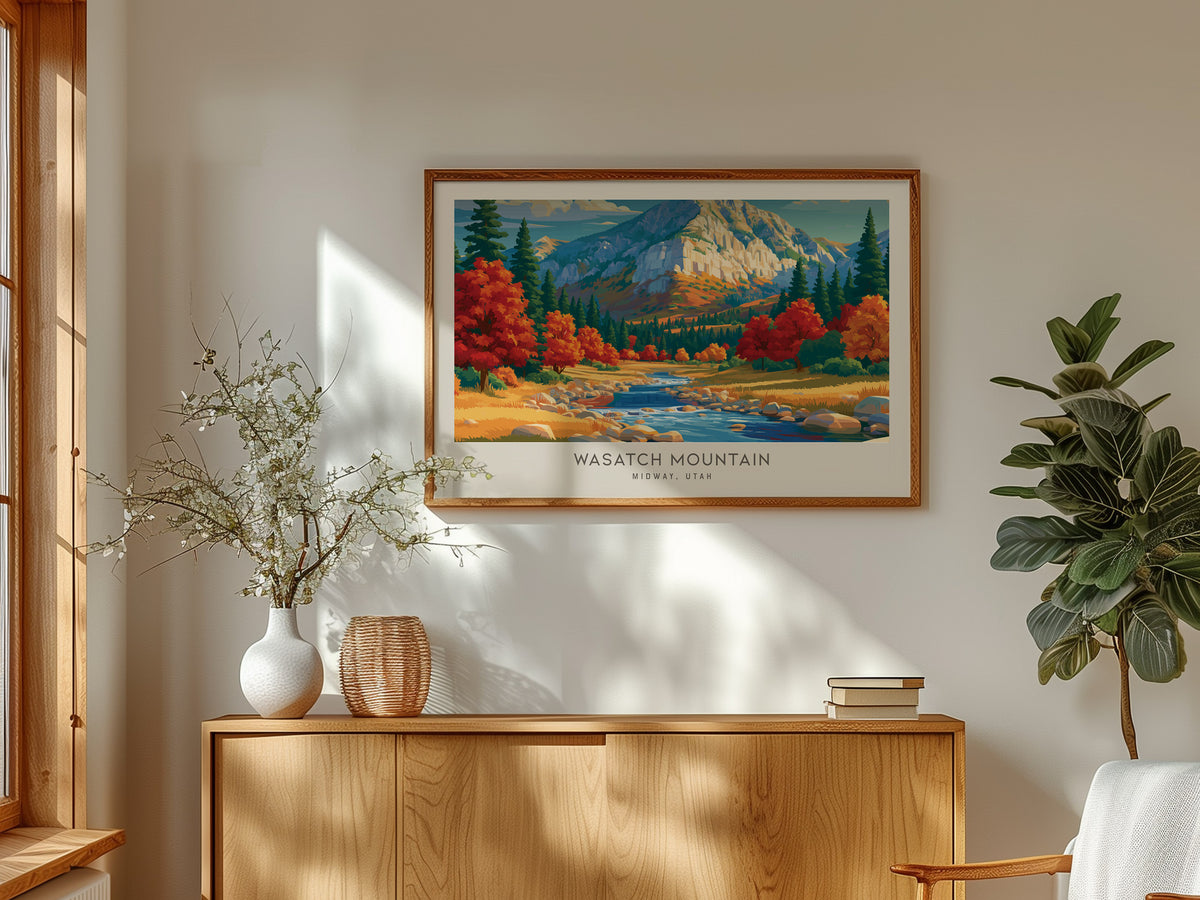 Wasatch Mountain Landscape Matte Border Poster | Midway, Utah Vacation Wall Art — framed and ready to hang