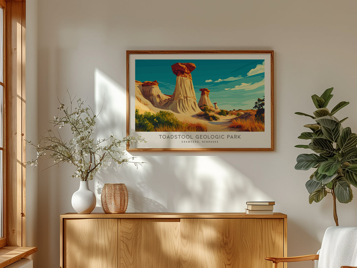 Toadstool Geologic Park Landscape Matte Border Poster | Crawford, Nebraska Framed or Unframed Travel Gift — framed and ready