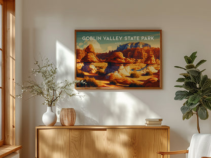 Goblin Valley State Park, Utah Landscape Poster | Vacation Wall Art — framed and ready to hang