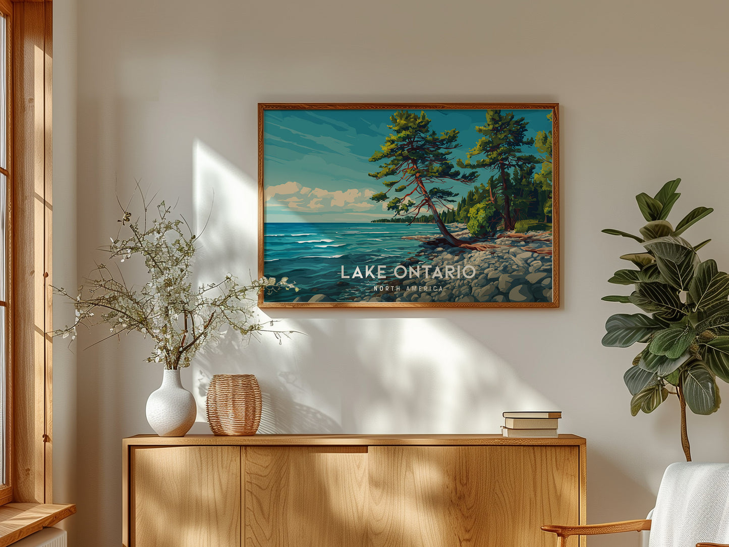 Lake Ontario Landscape Poster | North America Destination Print | Coastal Beach Decor Wall Art — framed and ready to hang