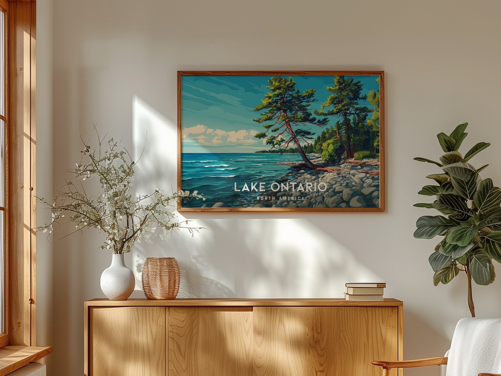 Lake Ontario Landscape Poster | North America Destination Print | Coastal Beach Decor Wall Art — framed and ready to hang