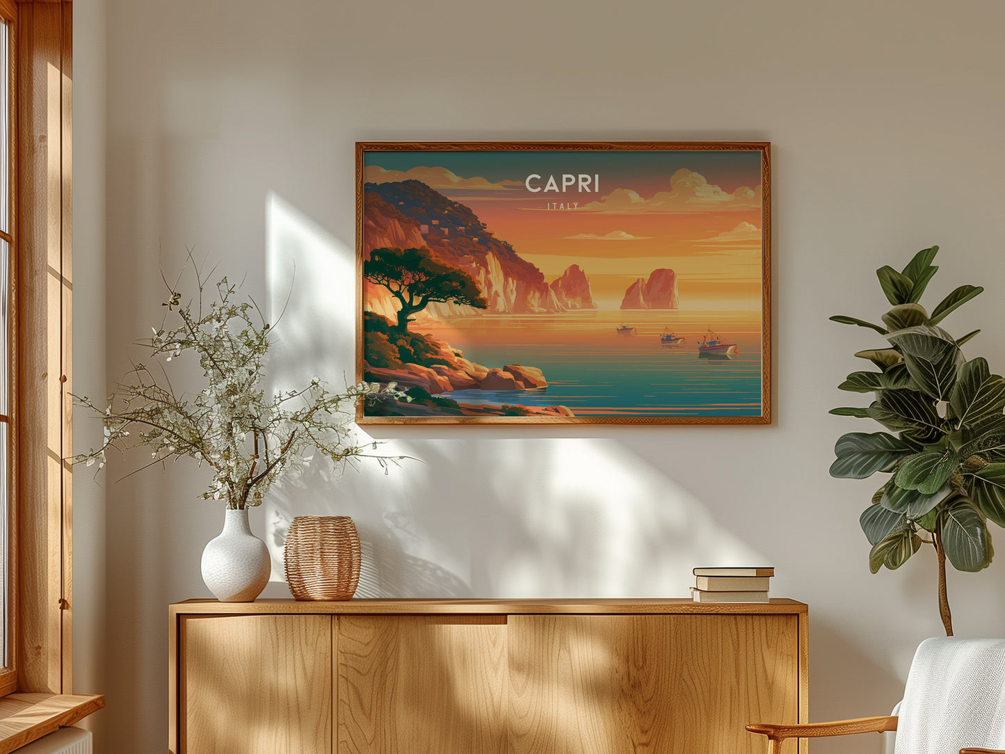 Capri Landscape Poster | Italy Destination Print Framed or Unframed Wall Art — framed and ready to hang