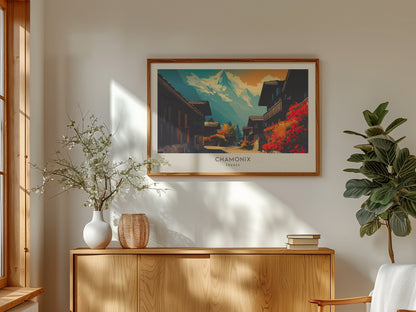 Chamonix Landscape Matte Border Poster | France Travel Wall Art — framed and ready to hang