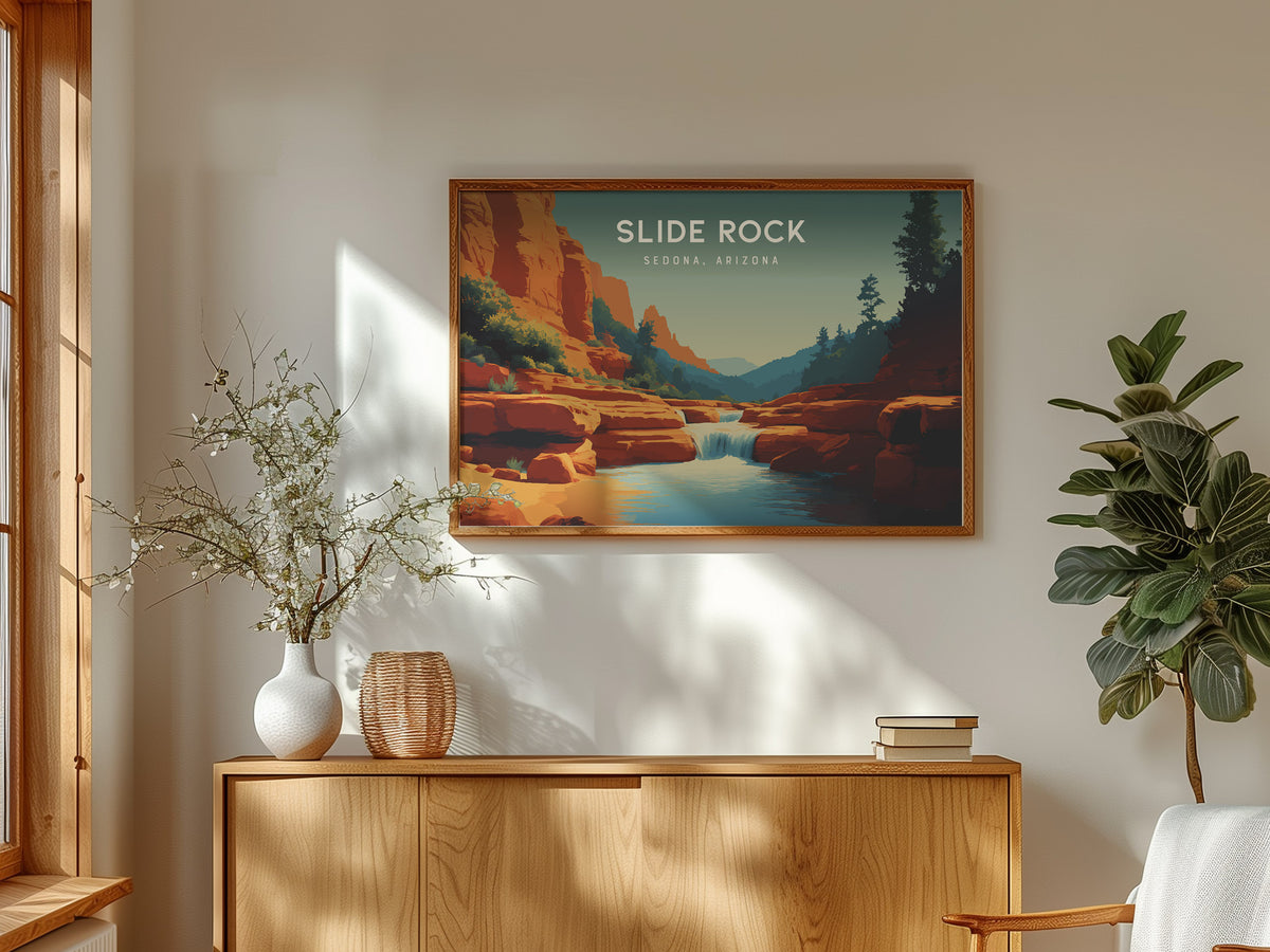 Slide Rock Landscape Poster | Sedona, Arizona Red Canyon Framed or Unframed Wall Art — framed and ready to hang