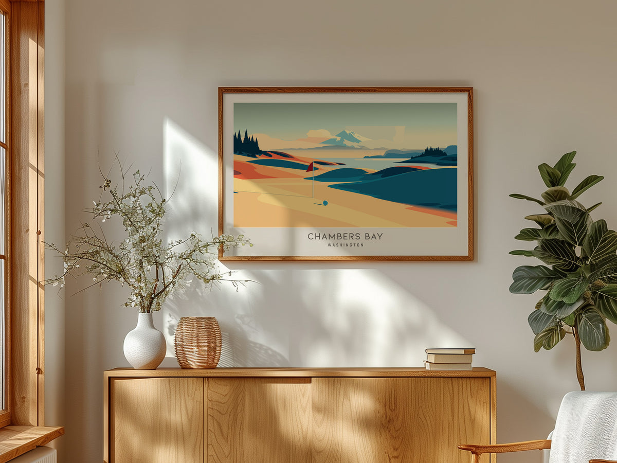 Chambers Bay Landscape Matte Border Poster | Washington Framed or Unframed Golf Wall Art — framed and ready to hang