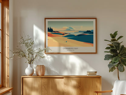 Chambers Bay Landscape Matte Border Poster | Washington Framed or Unframed Golf Wall Art — framed and ready to hang