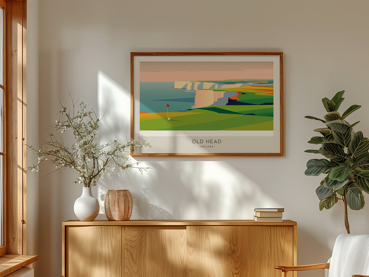Old Head Landscape Matte Border Poster | Ireland Country Club Decor & Golf Wall Art — framed and ready to hang