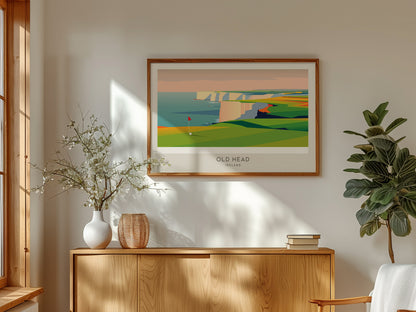 Old Head Landscape Matte Border Poster | Ireland Country Club Decor & Golf Wall Art — framed and ready to hang