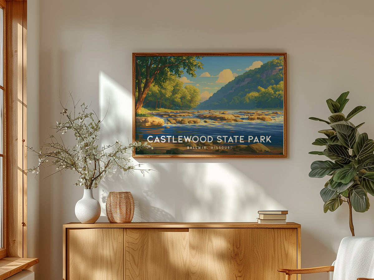 Castlewood State Park Landscape Poster | Ballwin, Missouri Scenic Bluff Overlook Vacation Wall Art — framed and ready to hang