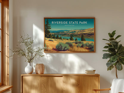 Riverside State Park, Washington Landscape Poster | Pacific Northwest Vacation Wall Art — framed and ready to hang
