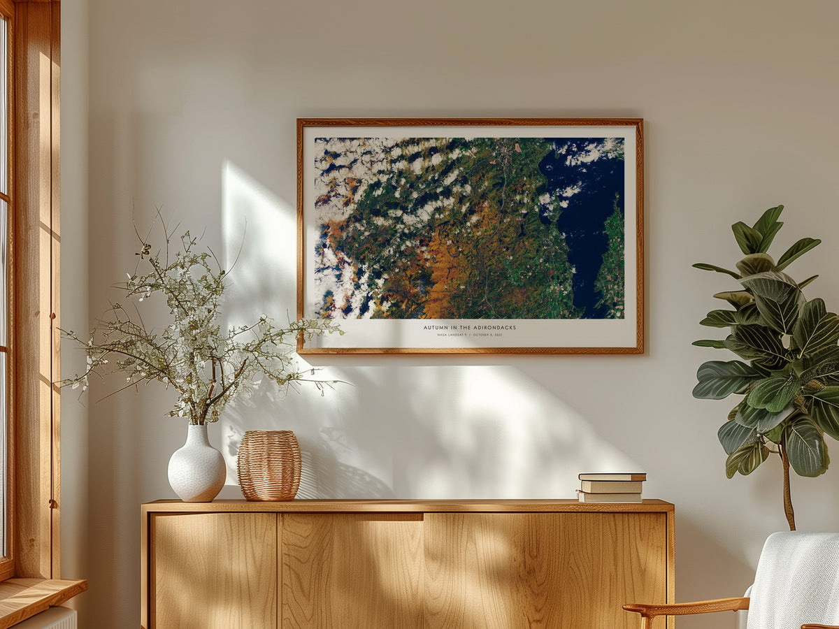 Autumn In the Adirondacks Landscape Poster | NASA Landsat 9 Astronomy Print Space Photography Wall Art — framed and ready to