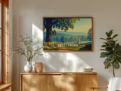 Gettysburg, Pennsylvania Landscape Poster | Historic Civil War Battlefield Travel Wall Art — framed and ready to hang