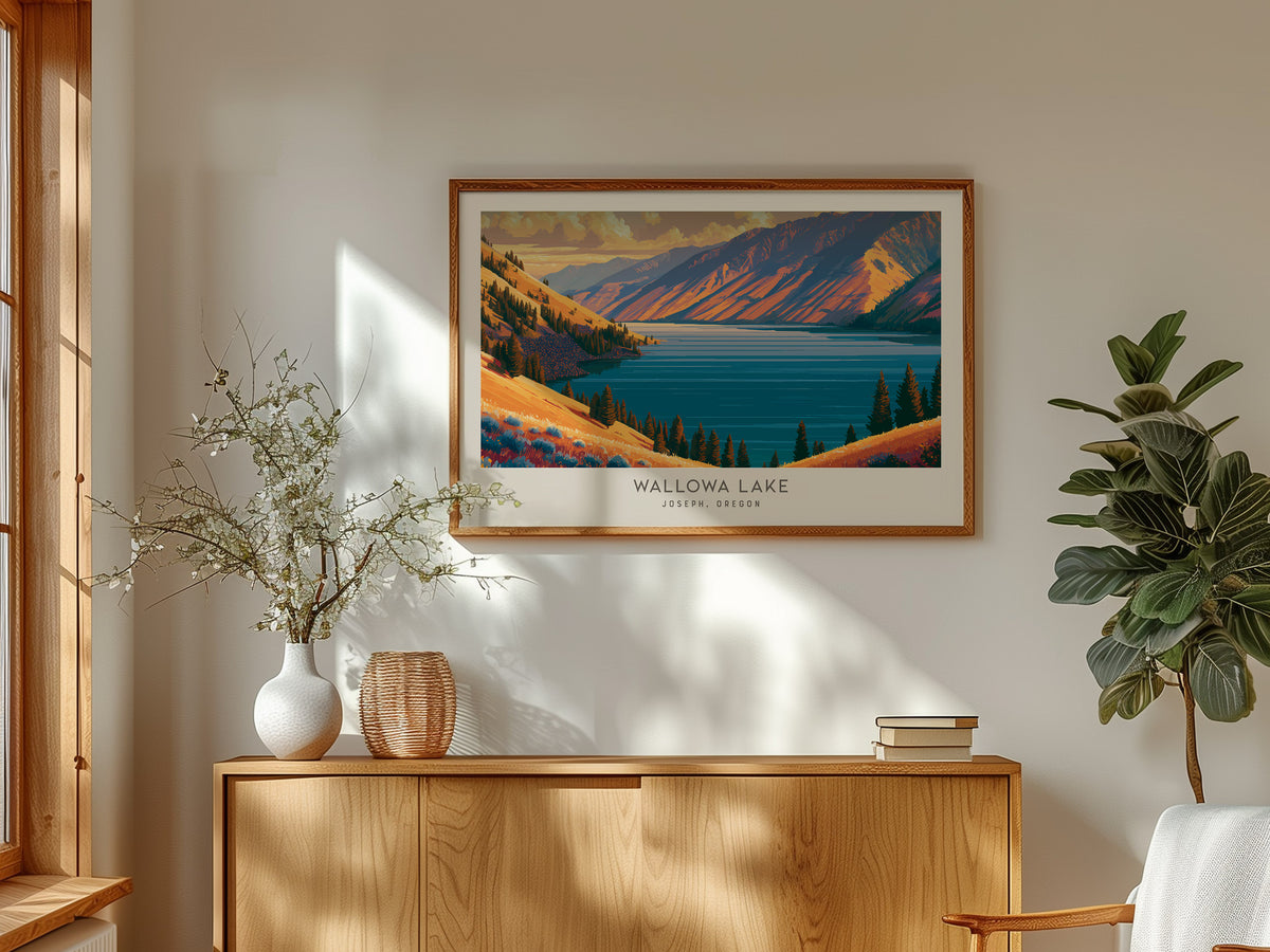 Wallowa Lake Landscape Matte Border Poster | Joseph, Oregon Framed or Unframed Destination Print — framed and ready to hang