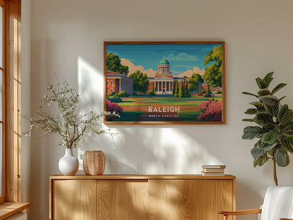 Raleigh Landscape Poster | North Carolina Oak City Framed or Unframed Wall Art — framed and ready to hang