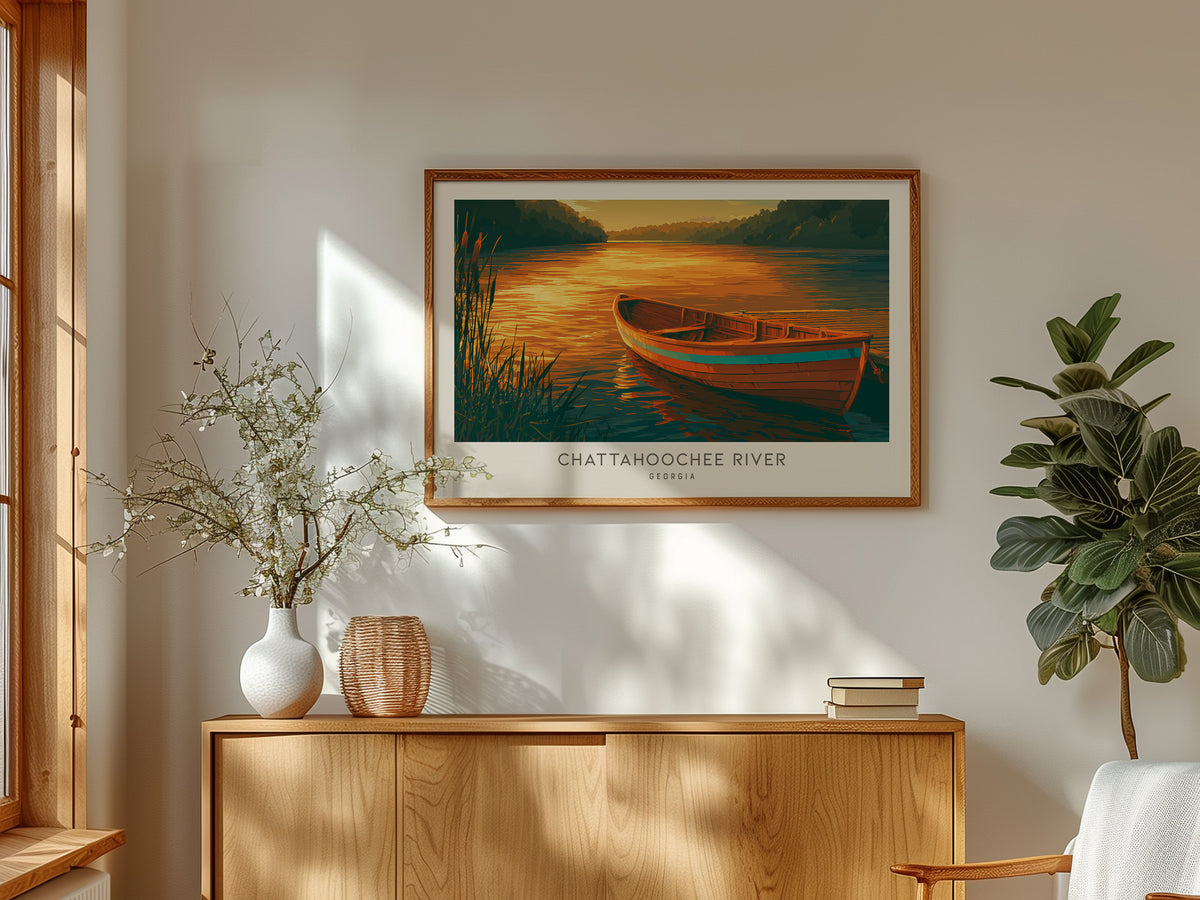 Chattahoochee River Landscape Matte Border Poster | Georgia Destination Print Travel Wall Art — framed and ready to hang