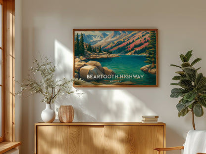 Beartooth Highway, Montana Landscape Poster | Mountain Road Vacation Wall Art — framed and ready to hang