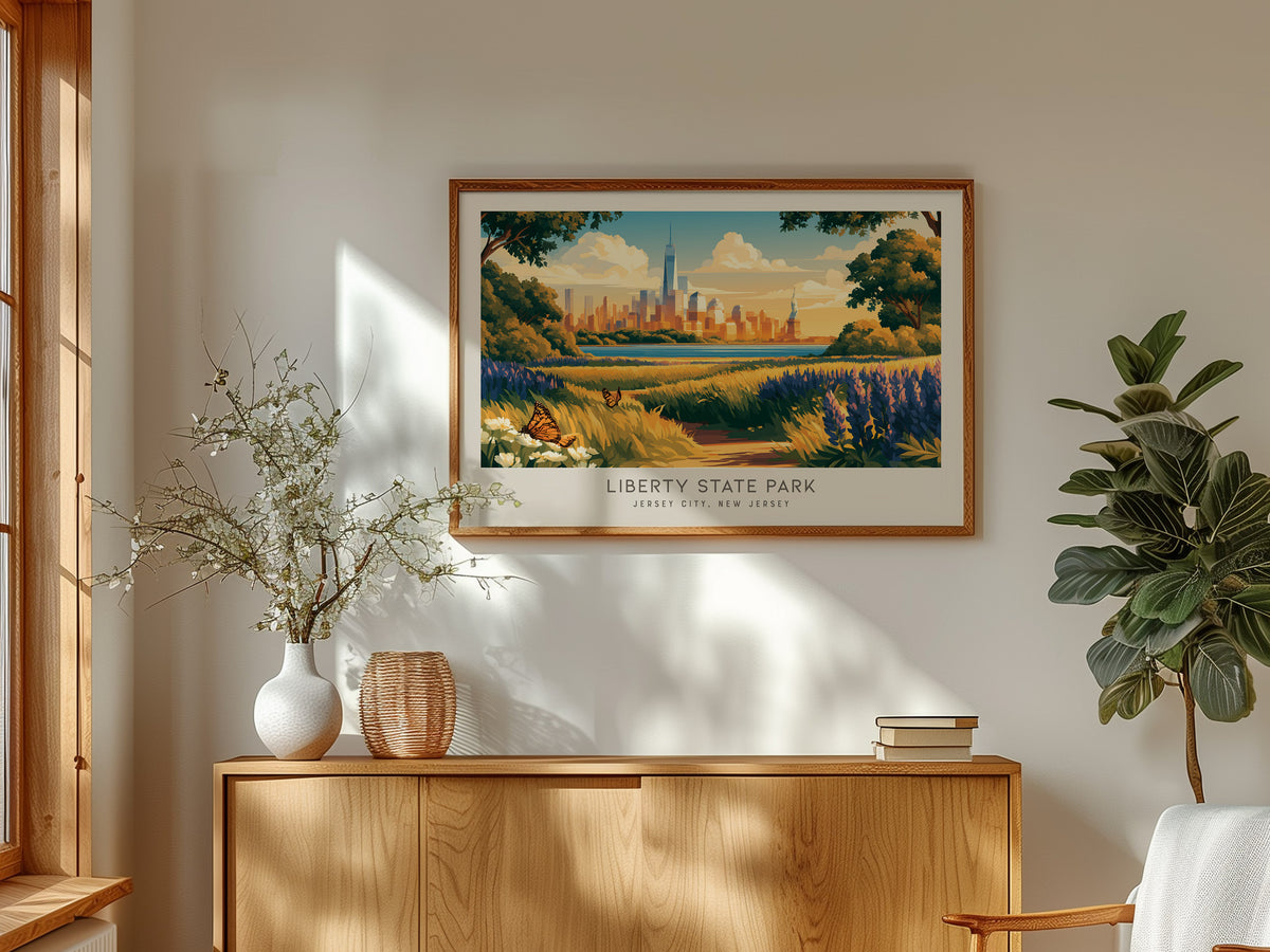 Liberty State Park Landscape Matte Border Poster | Jersey City, New Jersey Framed or Unframed Travel Gift — framed and ready