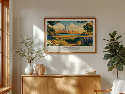 Liberty State Park Landscape Matte Border Poster | Jersey City, New Jersey Framed or Unframed Travel Gift — framed and ready