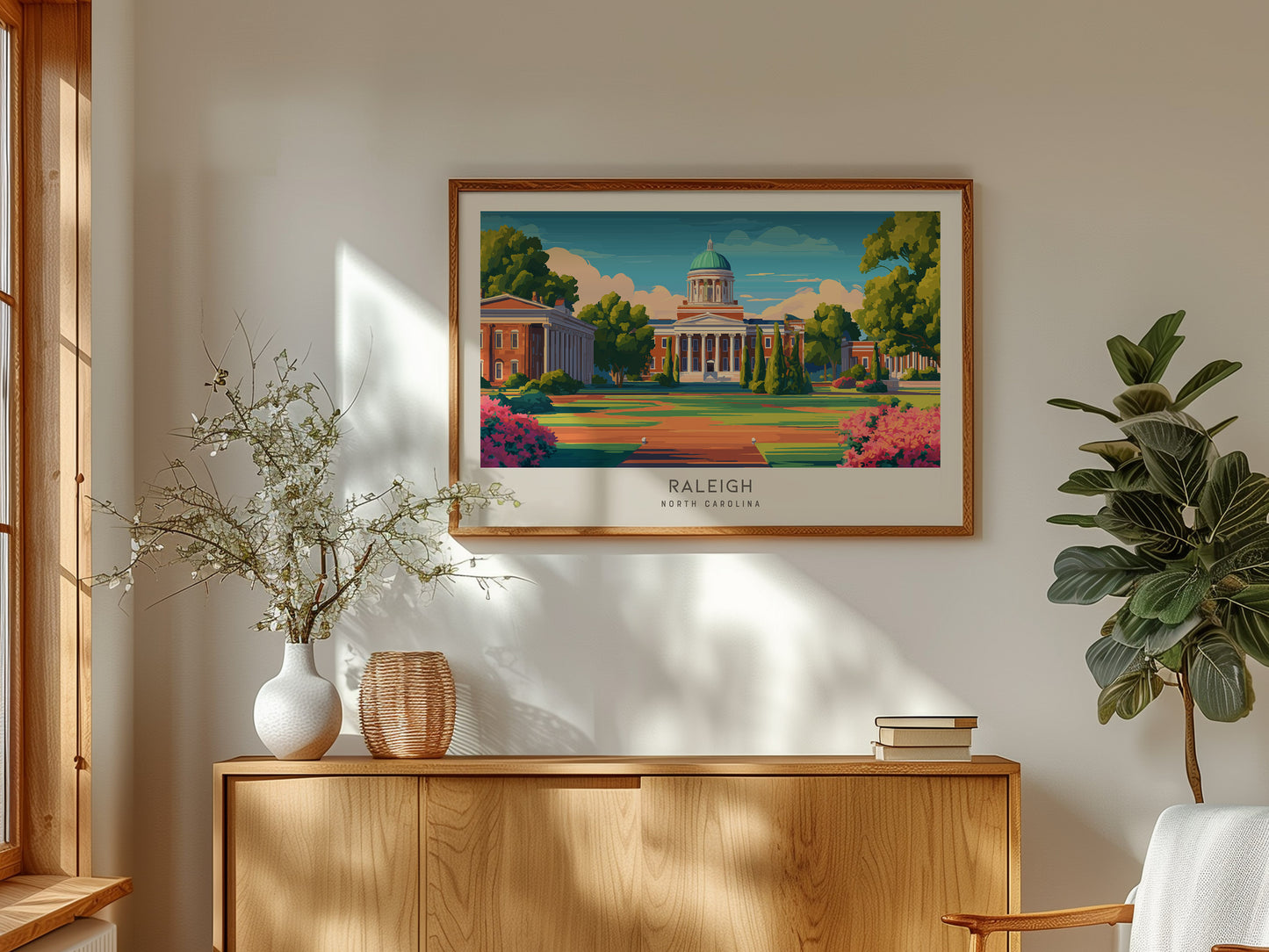 Raleigh Landscape Matte Border Poster | North Carolina Travel Wall Art — framed and ready to hang