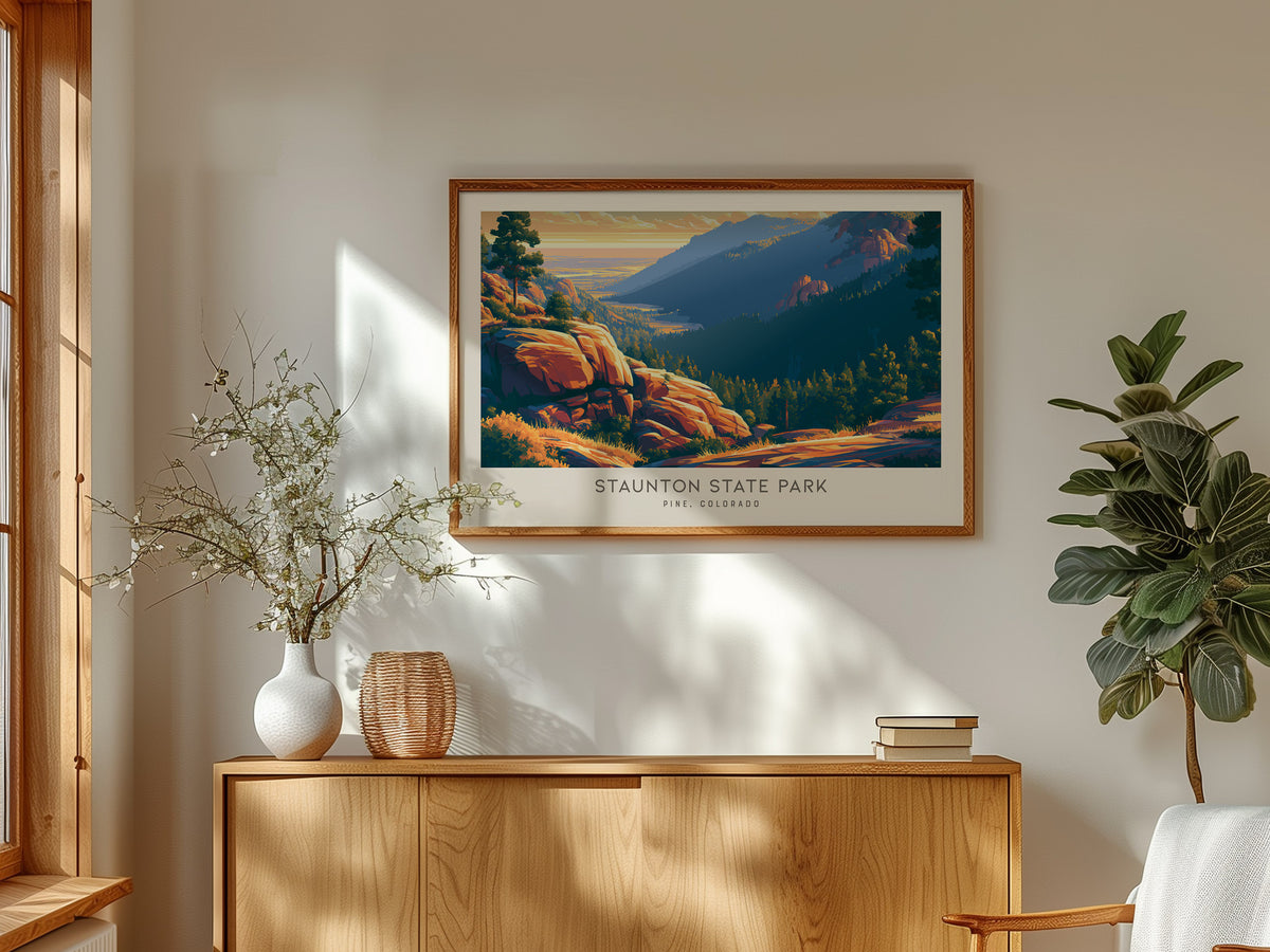 Staunton State Park Landscape Matte Border Poster | Pine, Colorado Travel Wall Art — framed and ready to hang