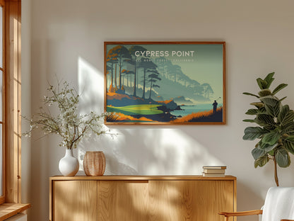 Cypress Point Landscape Poster | Del Monte Forest, California Golf Wall Art Framed or Unframed — framed and ready to hang