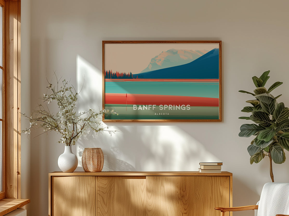 Banff Springs, Alberta Landscape Poster | Links Poster & Framed or Unframed Wall Art — framed and ready to hang